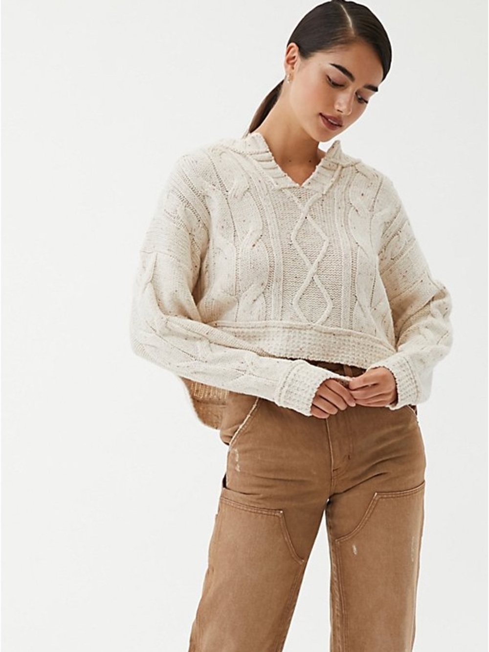 URBAN OUTFITTERS Hazel Notch Neck Cable Knit Sweater XS